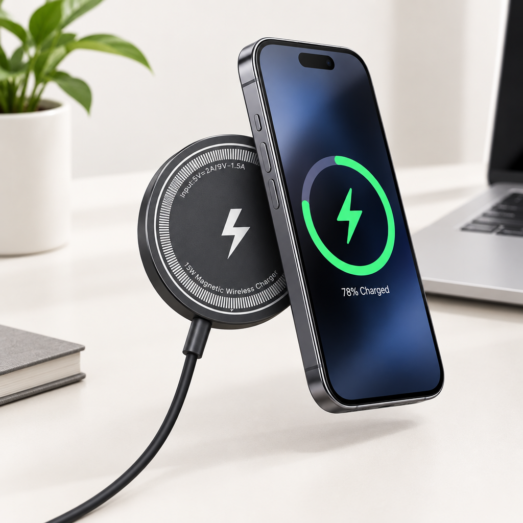 Magnetic Wireless Phone Fast Charger with Type-C Cable